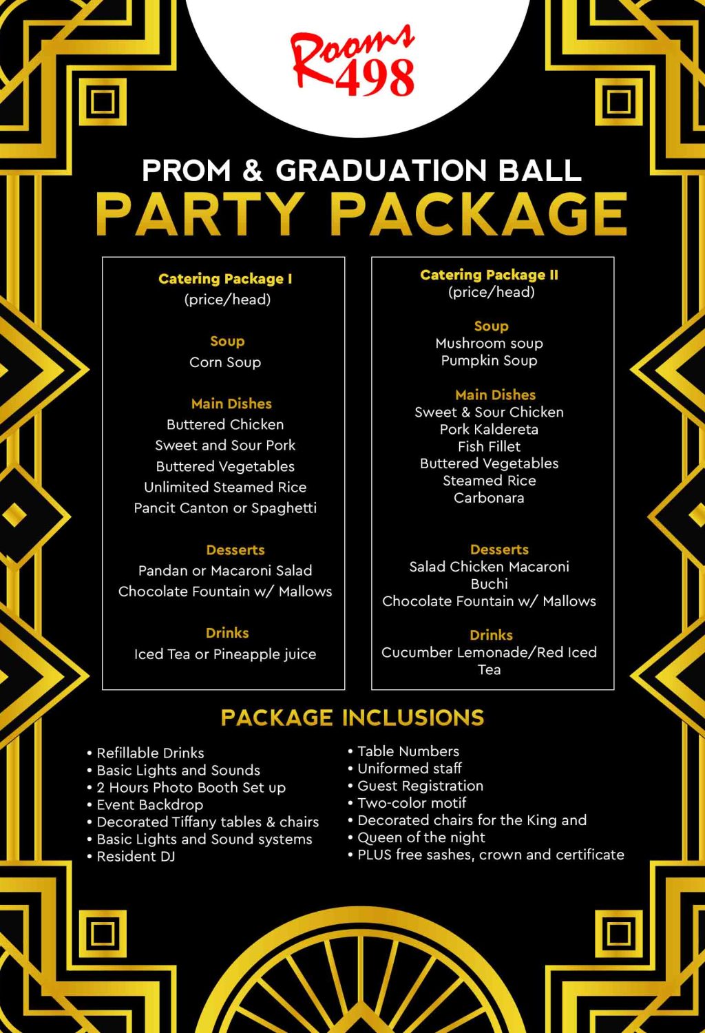 Prom and GradBall Party Packages rooms498.com